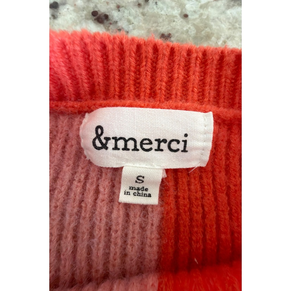 &merci Pink Orange Checkered Sweater Size S Crew Neck - Picture 3 of 4